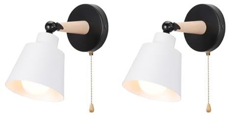 TOKTOP Applique Murale Intérieur avec Interrupteur, 2 Pack Vintage Lampe Murale E27 Bois Industrielle Luminaires Appliques pour Chambre Salon Couloir Blanc