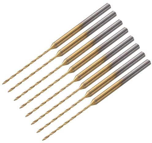 sourcing map 8Pcs 0.8mm Mini Twist Drill Bit, Micro Engraving Drill Bits High-Speed Steel 2.35mm Shank Titanium Coated for DIY Resin, Amber and Wood