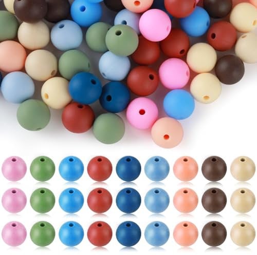 100 Pcs 9 mm Silicone Beads for Keychain Making, Silicone Beads Bracelet Making Kit Round Silicone Beads Bulk Mixed Color for Jewelry Bracelet Necklace DIY Craft Making