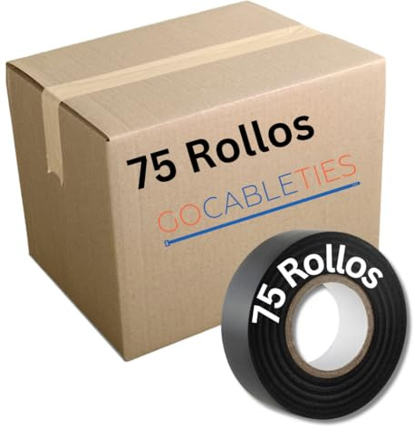 Gocableties Black Electrical Tape, 19mm x 20m, Bulk Box of 75 Rolls, Strong Self-Adhesive PVC Insulation Tape for Insulating, Repairing and Protecting Electrical Wires