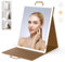 WEILY Espejo Maquillaje con Luz, Espejo Plegable Grande Portátil, Espejo Pared con 3 Luces de Color, Espejo Mesa 2000 mAh USB Recargable, Espejo de Cuero PU para Tocador (41 x 51 cm)