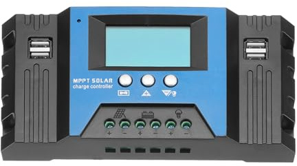 sourcing map MPPT Solar Charge Controller 60A Solar Panel Charger 12V/24V Auto, Intelligent Regulator with LCD Display 4 USB Ports Lead-Acid/Lithium Battery