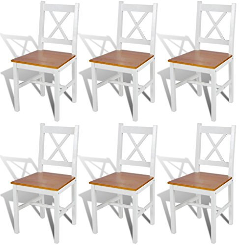 Iiaky Sillas de Comedor 6 Unidades Madera de Pino Blancas Sillas Nordicas Pack 6