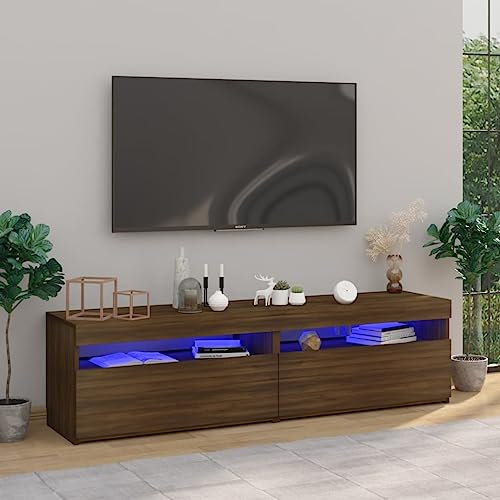 CINDERFUL TV-Schrank mit LED-Leuchten 2Stk. Braun Eichen-Optik 75x35x40cm,Moderne TVSchränke im 2erSet mit bunten LEDLeuchten und großzügigem Stauraum in brauner Eiche Optik TV-Möbel, TV-Bänke