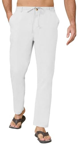 Yutdeng Pantalone Lino Uomo Estivo e Cotone Pantaloni Larghi Lunghi Pantaloni Casual Leggeri con Coulisse Cerniera Tasche Pantalone Tuta Uomo da Yoga Spiaggia