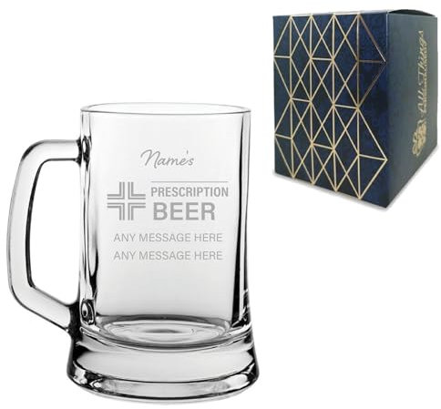 Engraved Beer Glass, Personalised Prescription for Beer Design, 475ml or 16.7oz Capacity, Gift Boxed, Funny Gift for Him