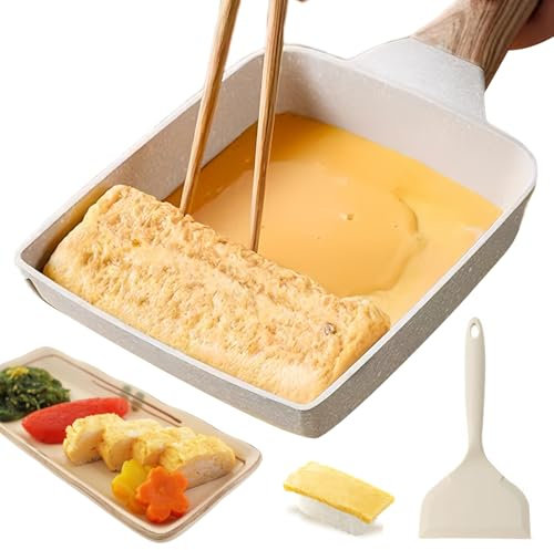 WANDGU Padella per Omelette Giapponese: 18x15 cm Padella per Tamagoyaki, Tamagoyaki Padella Rettangolare con Manico in Legno, Tamagoyaki Padella Rettangolare Padella per la Colazione