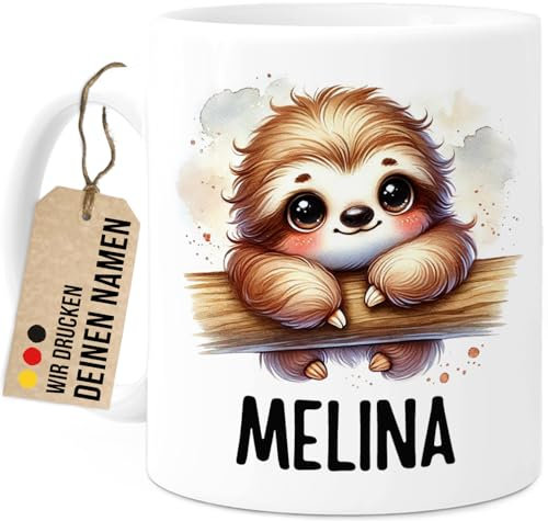 Tassenliebling® Faultier Tasse personalisiert – Kindertasse mit Namen – Tiere Geschenke – Tasse mit Namen Kind – Personalisierte Geschenke Kinder – Kinderbecher aus Keramik 330ml