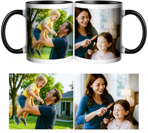 Mug Café Personnalisable Avec Photo Tasse En Céramique Personnalisable Tasse Personnalisée Avec Collage De 2 Photos/Logo Cadeau Original Personnalisé Pour La Famille, L'anniversaire, Les Noces