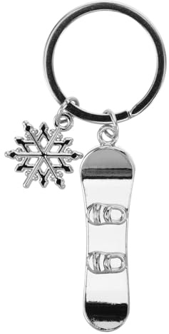 HEMOTON Snowboard Schlüsselanhänger mit Schneeflocke, Sport Zubehör für Jungs & Männer, Metall Anhänger für Auto Motorrad Fahrrad Rucksack, Miniatur Ski Board Souvenir Silber