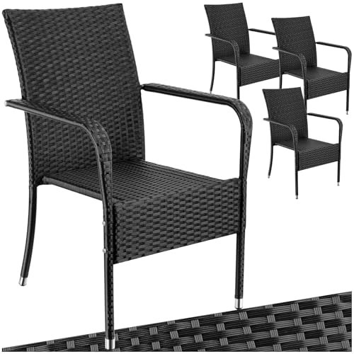 TecTake® Lot de 4 Chaise de Jardin Fauteuil Salon avec Accoudoirs pour Salon de Jardin Exterieur Acier laqué & polyrotin, Mobilier Chaise rotin Amenagement Balcon Terrasse Veranda