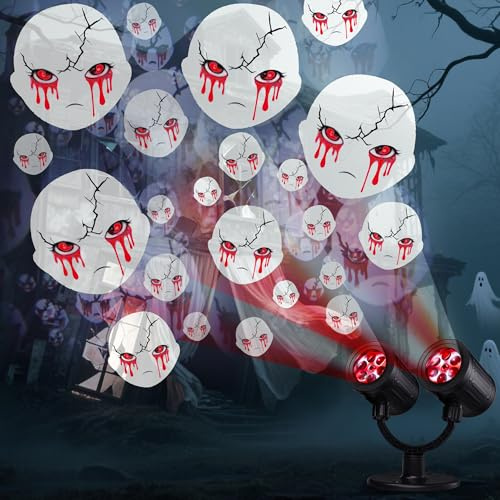 Toodour Halloween Projector Lights Outdoor, Double Head Dynamic Halloween Lights Projector with Timer, Waterproof White Ghost Decorations Light for Indoor Outdoor Home Window Wall Decorations