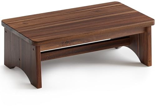 FANATU Extra breiter 66 cm Holz-Tritthocker, robuster Tritthocker für Erwachsene und Senioren, hält bis zu 250 kg, verstärkte Querstange, rutschfeste Oberfläche (Nussbaum)