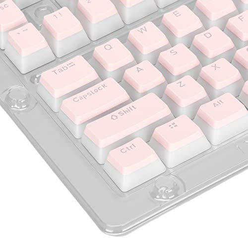 Asixxsix Pudding -Tastaturkaps, 129 Tasten Niedliche PBT -Schlüsselkaps 2 Farbeinspritzung Transparente Taste OEM -Profil für 61 62 64 68 84 87 104 108 Gaming Mechanical Tastatur (Rosig)