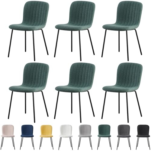 mcc direct Set of 6 Soft Fabric Dining Chairs with Upholstered Seat and Metal Legs for Dining Room, Living Room and Kitchen Room - New Bella (Green)