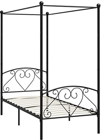 Eleganz Himmelbett-Gestell Schwarz 90x200 cm - Modernes Metallbett für Schlafzimmer & Wohnbereich, Langlebig & Stilvoll - Komplettset mit Kopfteil