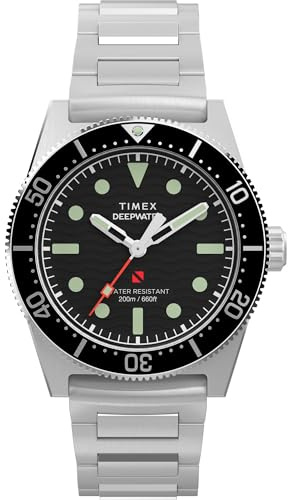 Timex Men's Deep Water Reef 41mm Watch, Stainless Steel/Stainless Steel/Black, 142 - 205mm (5.6 - 8.1in), Classic