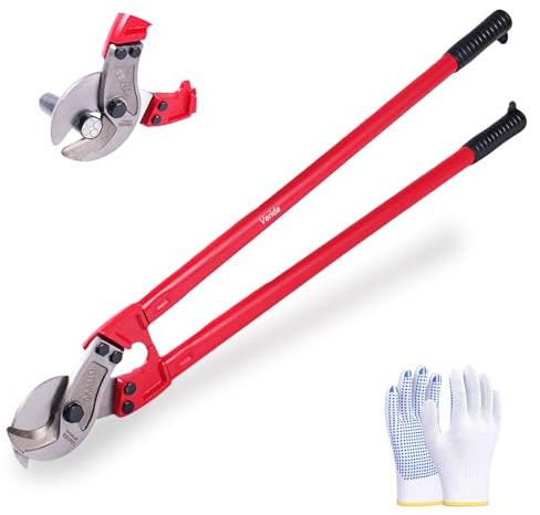 Kabelschneider, 91,4 cm, robuster großer Kabelschneider, Chrom-Vanadium-Stahl, Härte 62 HRC, geeignet zum Schneiden von dicken Kupfer- und Aluminiumkernkabeln, Rot