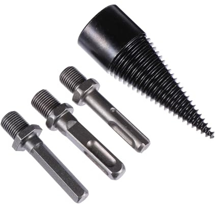 Sewroro 4pcs Heavy Duty Firewood Drill Bit Set Wood Splitter Cone Driver for Electric Hammer Impact Drill Hex Shank Wear Resistant Wood Splitting Tool
