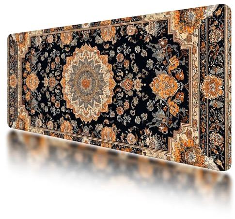 Gaming Mauspad XXL 900 x 400 mm, Mauspad Braun mit Vernähte Kanten, Mousepad Wasserdicht und rutschfeste, Schreibtischunterlage Boho für Büro Zubehör, Verbessert Präzision und Geschwindigkeit, O-45