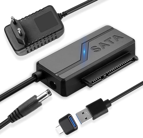 Adaptateur SATA USB 3.0 vers USB C,Câble SATA vers USB 3.0 6Gbps,Connecteur pour Disque Dur HDD/SSD 2,5/3,5 avec Alimentation 12V/2.5A,Technologie UASP pour Windows/MacOS-Transfert de Données Rapide