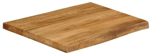 Mandloder Tischplatte mit Baumkante 40x40x2,5 cm, Massivholz Mango in Eichen-Optik, quadratisch, Naturkante für Restaurant und Zuhause