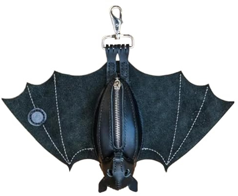 Doqeou Leder Fledermäuse Geldbörse, Handgefertigte Gothic Fledermäuse Geldbörse Mit Faltbaren Flügeln, Gothic Münzbeutel Für Einkäufe, Arbeit, Schule, Veranstaltungen, Outdoor