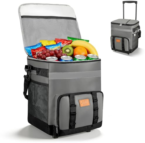Kühltasche Groß 35L Faltbar mit Rädern, Kühlbox mit Rollen mit Auslaufsicher & Wasserdicht Isolierte Thermotasche für Picknick, Camping, Strand und Outdoor BBQ