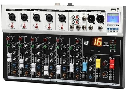 DJ-Controller, Mischpult -Interface Bluetooth USB-Aufnahme PC 48V Phantomspeisung Verzögerung Repaeat-Effekt 7 Kanäle DJ-Soundmixer