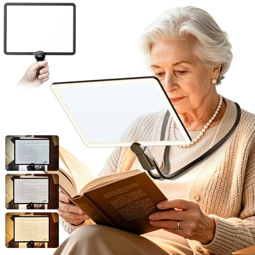 Rechargeable Magnifying Glass with Light for Reading, 23.5cm × 16.5cm 5X Full Page Book Magnifer Neck Wearable Hands Free & Handheld Large Lighted Desk Magnifying Glasses for Seniors Crafts Close Work