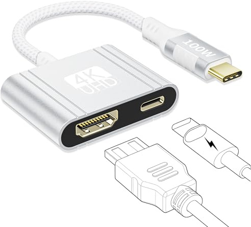 BRV Explorer USB C auf HDMI Adapter 4K, PD 100W USB C HDMI Adapter 2-in-1 Hub, Thunderbolt 4/3 auf HDMI Kabel Kompatibel mit MacBook Pro, iPhone 17/16/15 Plus Pro Max, Galaxy S25/S24/S23/S22