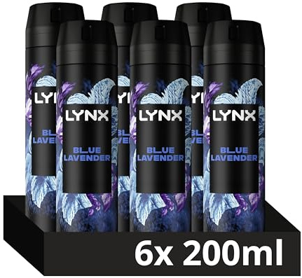 Lynx Fine Fragrance Collection Blue Lavender Premium Body Spray 200ml, 6 Pack - 72H Odour Protection Deodorant Aerosol, Infused with Essential Oils & Long-lasting Scents