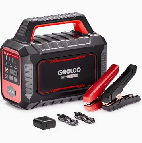 GOOLOO GT TRUCK PLUS 8000A Jump Starter for 12V/24V Diesel Trucks | 65W Fast Charge Power Bank, 64000mAh Battery Pack, Light, Heavy Duty Starter for All Gas/Diesel, SUV/RV/Truck Emergency Kit
