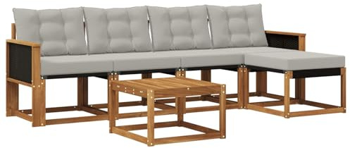 vidaXL Outdoor-Sofagarnitur mit Kissen 6 pcs Natürlich und Hellgrau, Gartenmöbel, modernes Outdoor-Sofa, modulare Sitzgruppe für Terrasse und Lounge, langlebig und bequem