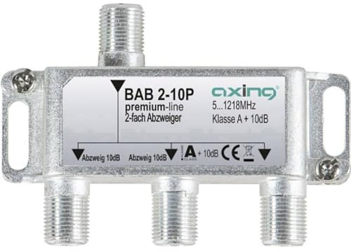 Axing BAB 2-10P 2-Fach Abzweiger 10dB Kabelfernsehen CATV Multimedia DVB-T2 Klasse A+, 10dB, 5-1218 MHz Metall