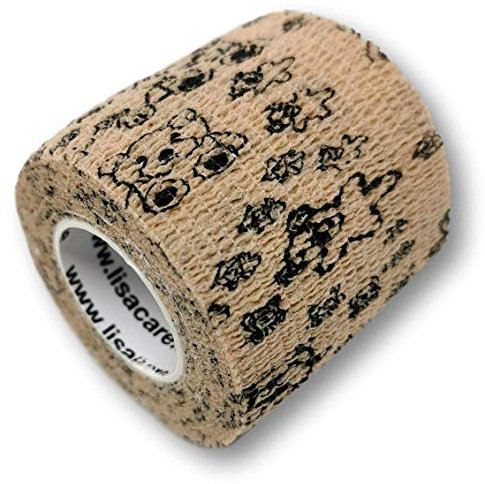 LisaCare Verband elastisch - 4 Rollen 5cm breit - selbsthaftend, elastisch für Kinder - Riesige Farb- & Motivauswahl - Bandagen zum Trösten (Teddy)