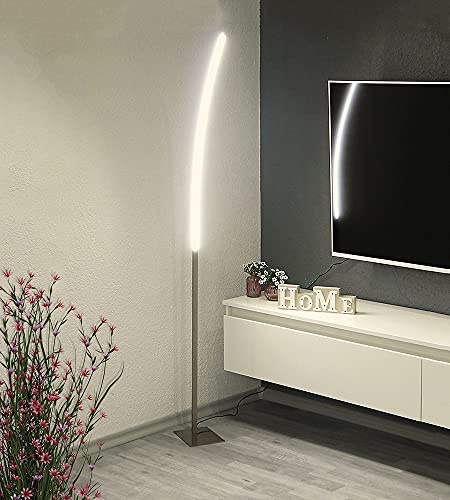 Hochwertige LED-Steh-Stand-Lese-Leuchte-Lampe ELINA, nickel 160cm, eingebaute LED's 12W, Wohnraum-Arbeits-Zimmer-Büro-Leuchte-Lampe-Fluter