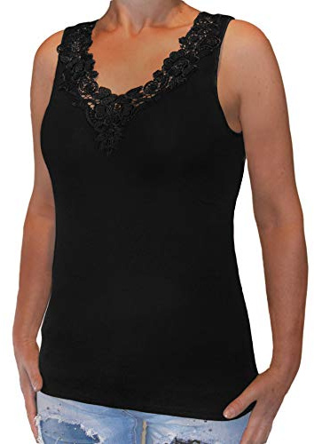 Toker Collection Hübsches Damen Unterhemd mit extra breiter Spitze in versch. Farben