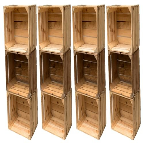Holzkisten im Set Angebot: Originale Vintage Obstkisten zum Möbelbau od. als Dekoration, sehr stabile Apfelkisten, geprüft und gereinigt 50x40x30 cm (Set aus 12 Kisten)