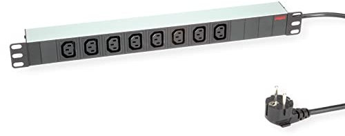 ROLINE 19-Steckdosenleiste 8fach C13 + Schutzkontakt-Stecker, Aluminium, 2 m