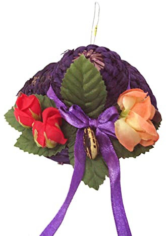 Colgante Sombrero Paja Boda Lazo Flores Violeta Morado