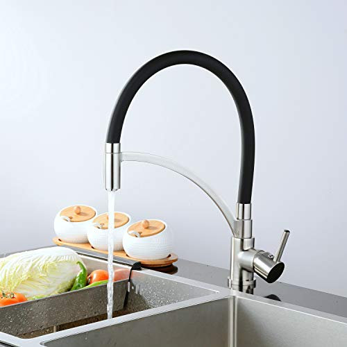 Leekayer Küchenarmatur Schwarz Nickel Gebürstet Einhand-Küche Wasserhahn Silikon Schlauch Hot Cold Wasserhahn 1-Loch-Halterung Drehung
