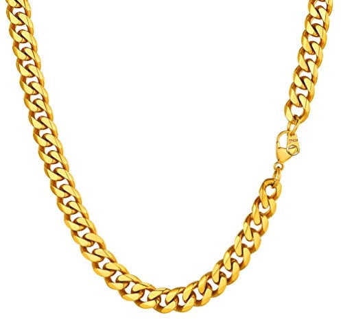 PROSTEEL Halskette 60cm 18k vergoldet Panzerkette 9mm breit Hip Hop Herren Kette kubanische Gliederkette Link Chain Necklace Männer Frauen Modeschmuck für Weihnachten Neujahr