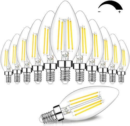 12-Pack Dimmable E12 LED Candelabra Bulbs 60W Equivalent, 5000K Daylight White, 600 Lumens B11 Candle Base 6W C35 LED Filament Vintage Light Bulbs, Clear Glass for Chandelier Ceiling Fan High CRI 90+