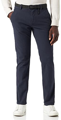 TOM TAILOR Denim Herren 1020451 Straight Fit Chino Hose mit Gürtel, 23976 - Navy Dobby Yarn Dye, 30W / 32L