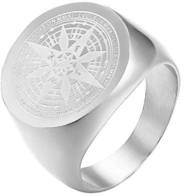 JewelryWe Kompass Ring Siegelring Herren: Silber Edelstahl Navigator Runde Fingerring mit Kompassnadel Design Vintage Maritimer Schmuck Geschenk für Männer Abenteurer Größe 59