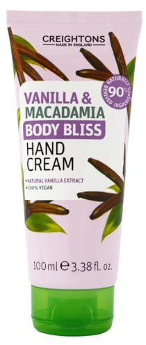 Creightons Body Bliss Vanille und Macadamia Handcreme (100 ml) – enthält 93% + natürlich gewonnene Inhaltsstoffe, tierversuchsfrei, vegan und parabenfrei