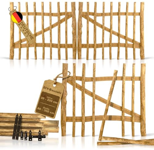 BOOGARDI Gartentor Holz · DIY Staketenzaun Tor in 168 Größen · Einflügel- & Doppelflügel-Tor · 80 cm breit x 150 cm hoch (Lattenabstand 7-9 cm) · Gartentür Staketentor Flügeltore