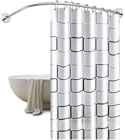 GNCCI Duschstange L-Form Ohne Bohren Ecke Badewanne,Teleskop Gebogene Duschvorhangstange Ecke,Edelstahl Duschvorhangstange Rund FüR Eckbadewanne (Size : 80 * 110cm)
