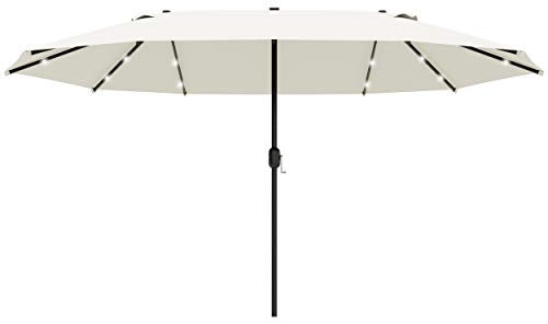 Outsunny 4.4m Double-Sided Sun Umbrella Garden Parasol Patio Sun Shade Outdoor with LED Solar Light, NO BASE INCLUDED, Cream White